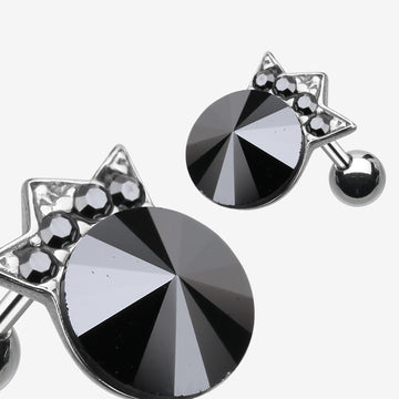 Crown Topped Gem Cartilage Earring-Hematite